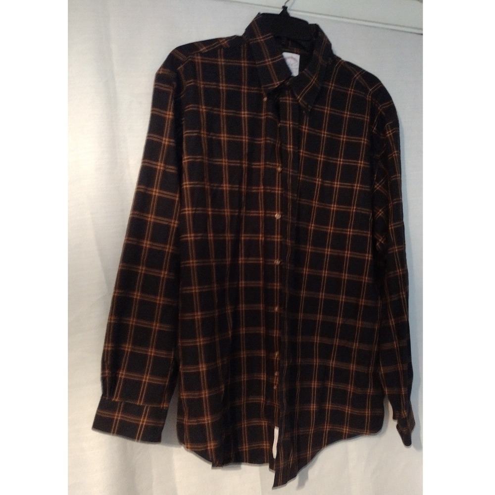 Brooks Brothers Men's 346 Check Shirt Beige Brown Non-Iron Button-Up Large